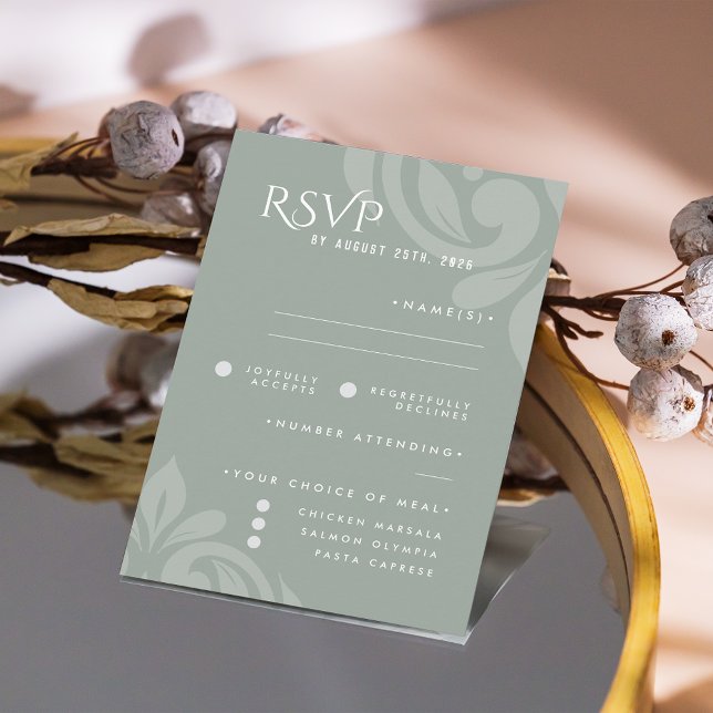 Classic Damask Pale Olive Photo Wedding RSVP (Creator Uploaded)