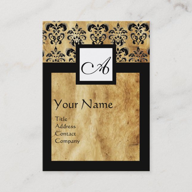 CLASSIC DAMASK  PARCHMENT SQUARE MONOGRAM BUSINESS CARD (Front)