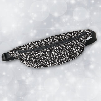 Classic Damask pattern in Black White With Scrolls Fanny Pack