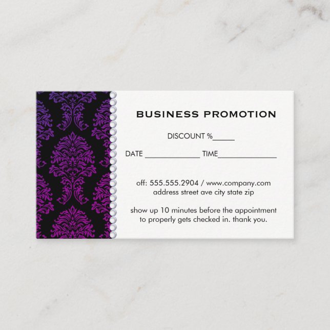 Classic Damask pattern Promotional Appointment Card (Front)