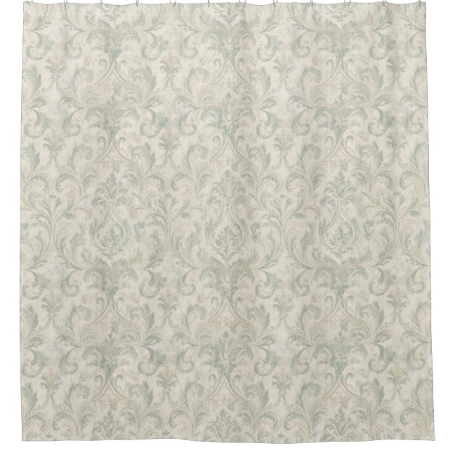 Classic Damask Pattern Sage Green and Beige Shower Curtain