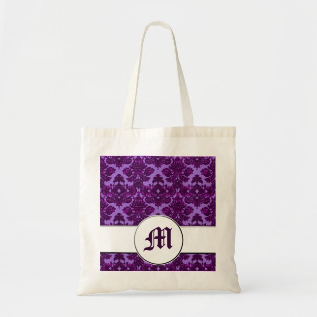 Classic Damask Purple (Monogram) Tote Bag (Front)