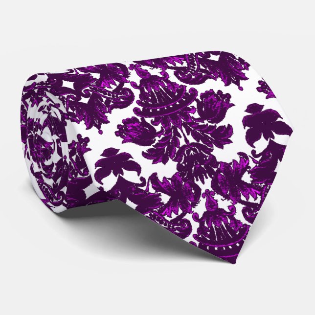 Classic Damask Purple Neck Tie (Rolled)