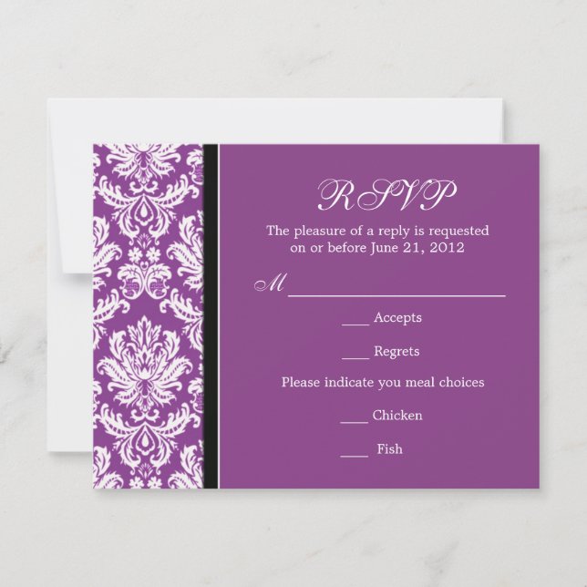 Classic Damask Purple RSVP Card (Front)