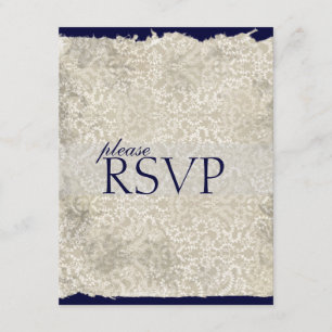 Classic Damask RSVP Cards, Navy Blue