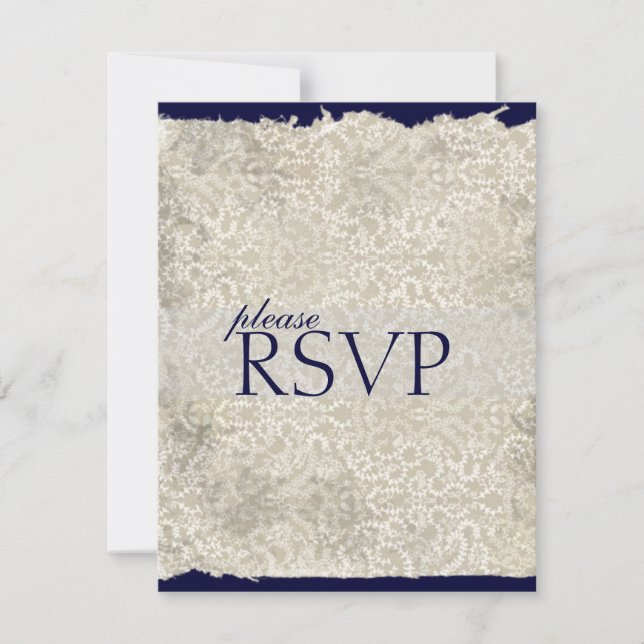 Classic Damask RSVP Cards, Navy Blue Card (Front)