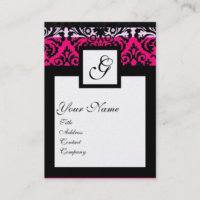 CLASSIC DAMASK SQUARE MONOGRAM black white gold Business Card (Front)