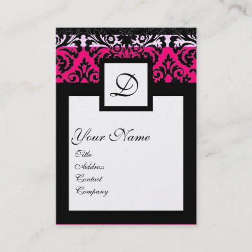 CLASSIC DAMASK SQUARE MONOGRAM black white pearl Business Card