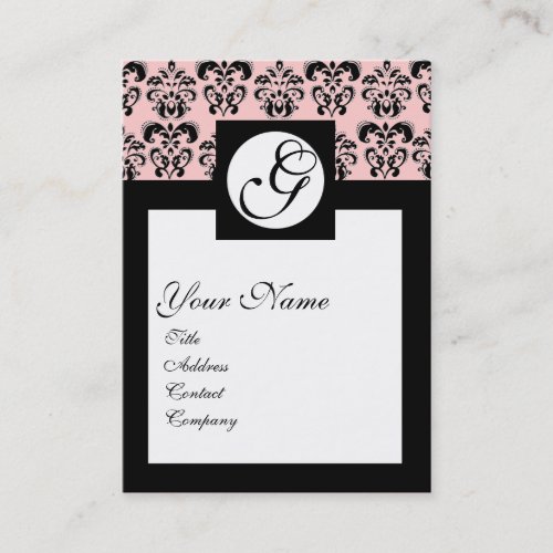 CLASSIC DAMASK SQUARE MONOGRAM Pink Business Card