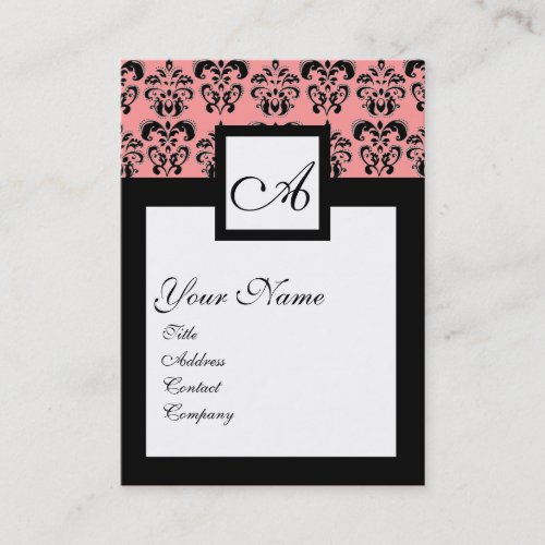 CLASSIC DAMASK SQUARE MONOGRAM Pink Business Card