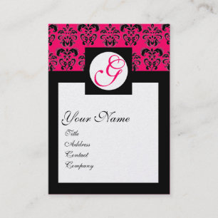 CLASSIC DAMASK SQUARE MONOGRAM ,pink fuchsia gold Business Card