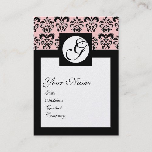 CLASSIC DAMASK SQUARE MONOGRAM pink  pearl Business Card