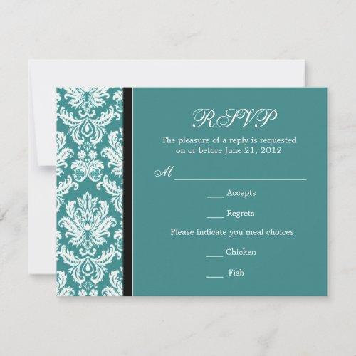 Classic Damask Teal RSVP Card