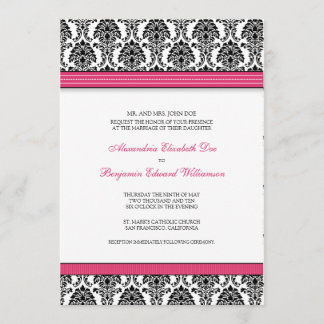 Classic Damask Wedding Invitation (fuchsia ribbon)