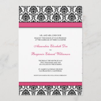 Classic Damask Wedding Invitation (fuchsia Ribbon) by TheWeddingShoppe at Zazzle