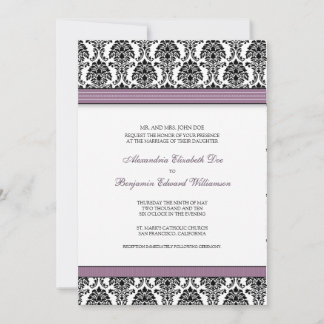 Classic Damask Wedding Invitation (lilac ribbons)