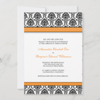 Classic Damask Wedding Invitation (orange ribbons)