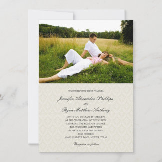 Classic Damask Wedding Photo Invitations - Cream