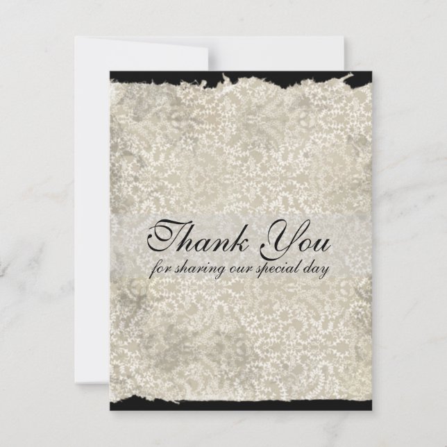 Classic Damask Wedding Thank You Notes, Black (Front)