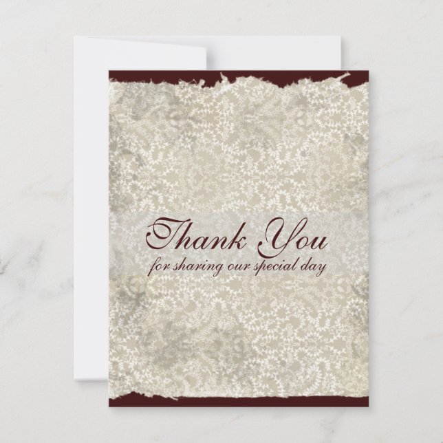 Classic Damask Wedding Thank You Notes, Brown Invitation (Front)