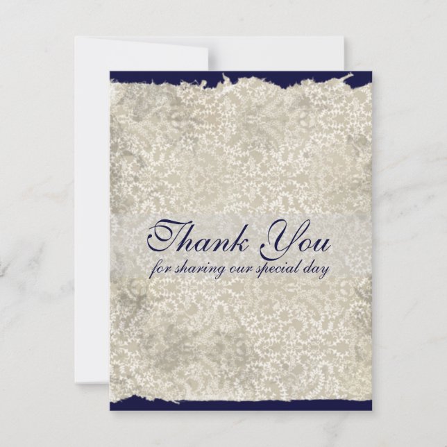 Classic Damask Wedding Thank You Notes, Navy Blue Card (Front)