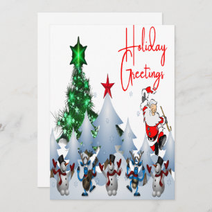 Classic Dancing Santa and Reindeer Holiday Card