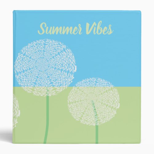 Classic Dandelion Art Design Blue and Green 3 Ring Binder