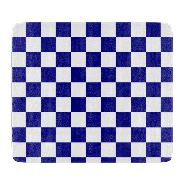 Classic Dark Blue and White Checkerboard Pattern Cutting Board (Front)