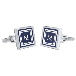 Classic Dark Blue and White Initial Monogram Cufflinks