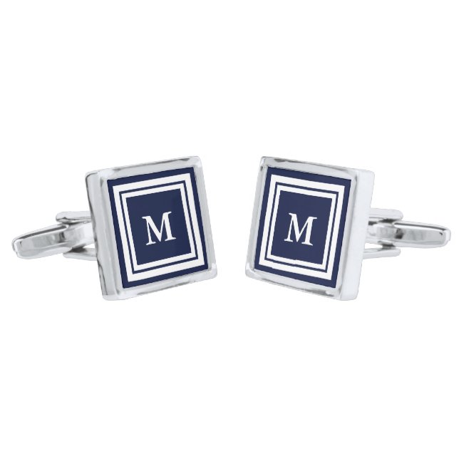 Classic Dark Blue and White Initial Monogram Cufflinks (Angled)
