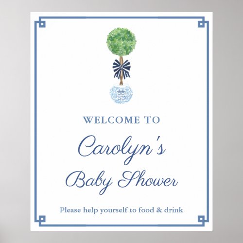 Classic Dark Blue Boy Baby Shower Party Welcome Poster