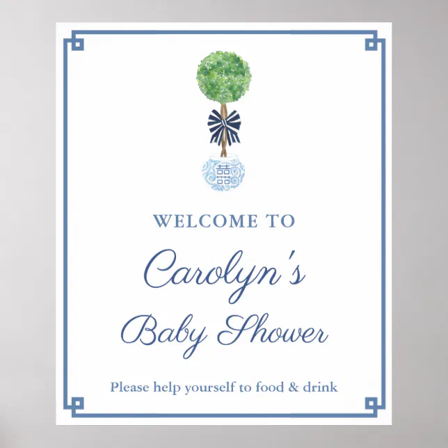 Classic Dark Blue Boy Baby Shower Party Welcome Poster | Zazzle
