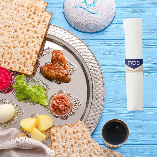 Classic Dark Blue Hebrew Passover   Napkin Bands (Creator Uploaded)