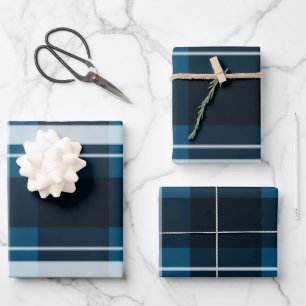 Classic Dark Blue Plaid Gift Wrapping Paper Sheets