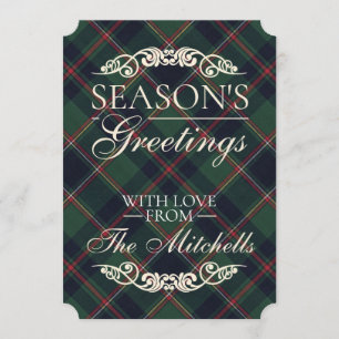 Classic Dark Blue Red Green Plaid Pattern Holiday Card