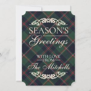 Classic Dark Blue Red Green Plaid Pattern Holiday Card