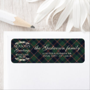 Classic Dark Blue Red Green Plaid Pattern Label