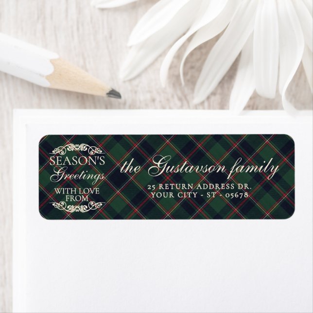 Classic Dark Blue Red Green Plaid Pattern Label (Insitu)