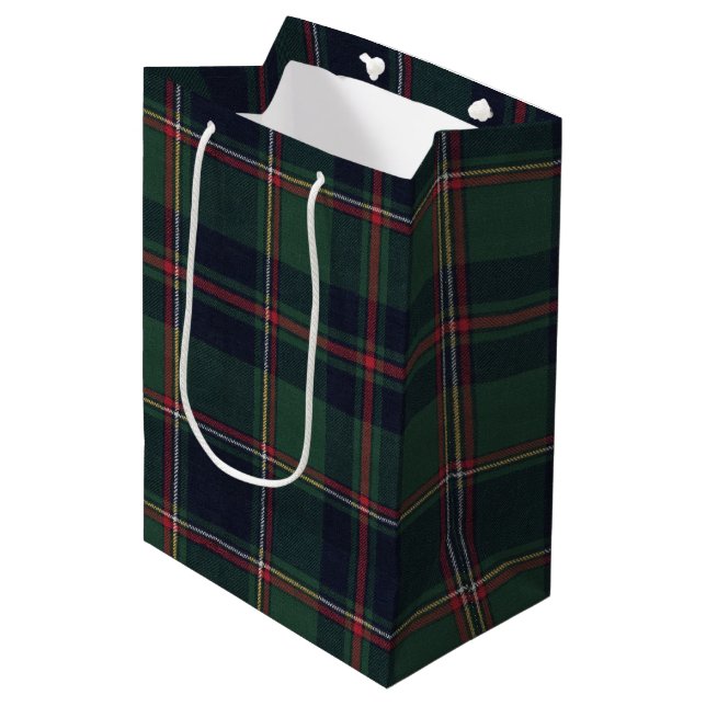 Classic Dark Blue Red Green Plaid Pattern Medium Gift Bag (Front Angled)