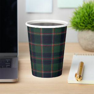 Classic Dark Blue Red Green Plaid Pattern Paper Cups