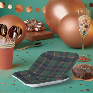 Classic Dark Blue Red Green Plaid Pattern Paper Plates