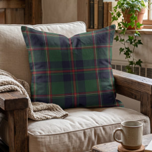 Classic Dark Blue Red Green Plaid Pattern Throw Pillow