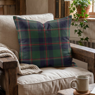 Classic Dark Blue Red Green Plaid Pattern Throw Pillow
