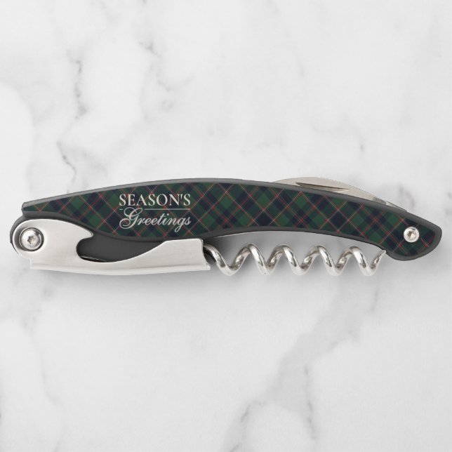 Classic Dark Blue Red Green Plaid Pattern Waiter's Corkscrew (Front)