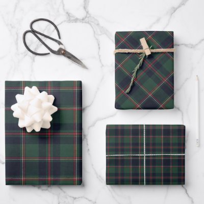Classic Dark Blue Red Green Plaid Pattern Wrapping Paper Sheets