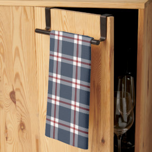 Classic Dark Blue Red White Gingham Plaid Pattern Kitchen Towel