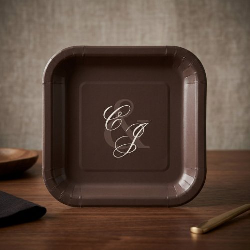 Classic Dark Brown Old Money Wedding Paper Plates