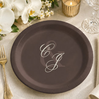 Classic Dark Brown Old Money Wedding Paper Plates