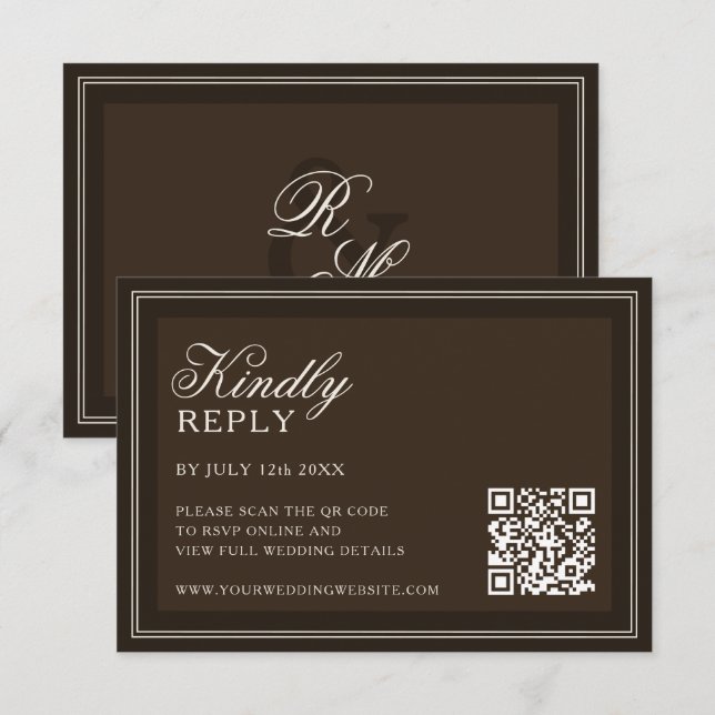 Classic Dark Brown Old Money Wedding RSVP Card (Front/Back)