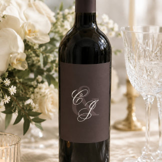 Classic Dark Brown Old Money Wedding Wine Label